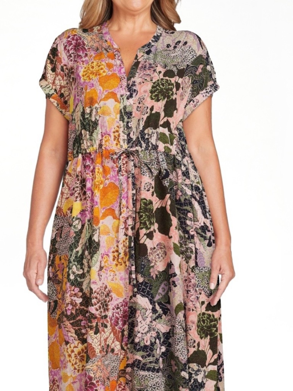 Terra & Sky Multicolor Cap Sleeve Floral Maxi Dress